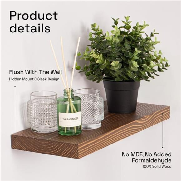 Wood Floating Shelves for Wall - Wooden Floating Shelf 16 Inch - Picture 4 of 7